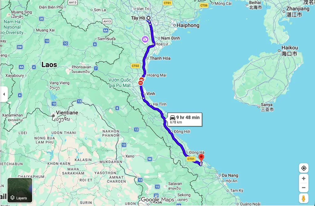 lich trinh tu lai xe o to tu ha noi en hue